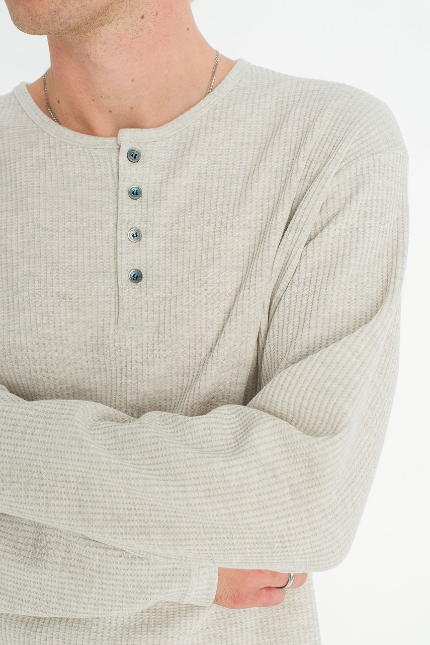Menswear | Waffle Crop Henley Tee, Stone