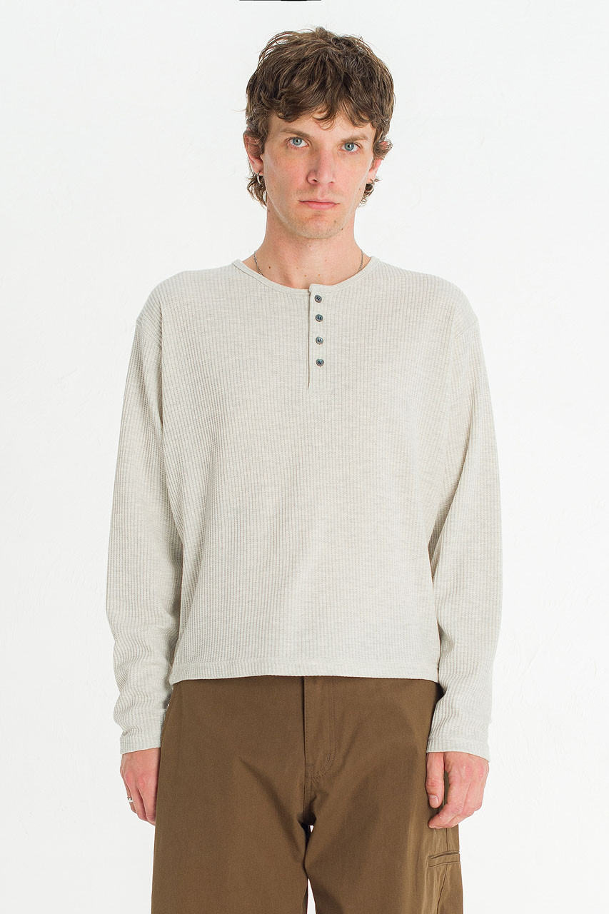 Menswear | Waffle Crop Henley Tee, Stone