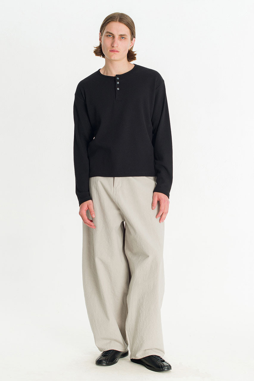 Menswear | Waffle Crop Henley Tee, Black