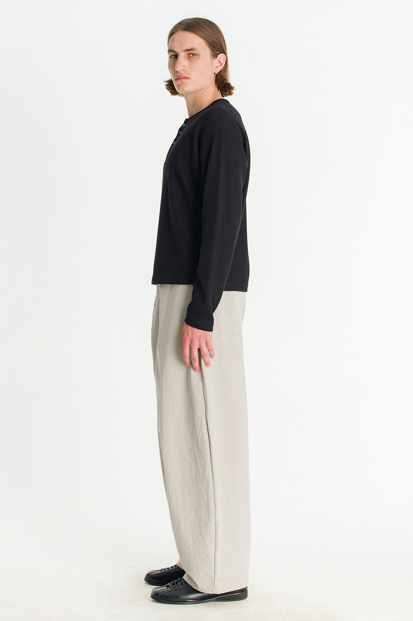 Menswear | Waffle Crop Henley Tee, Black