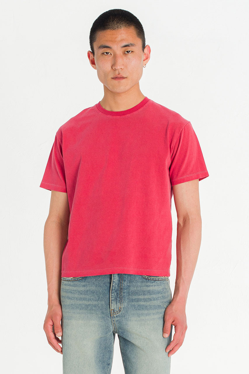 Menswear | Pigment-Dyed Crop Tee, Coral Pink