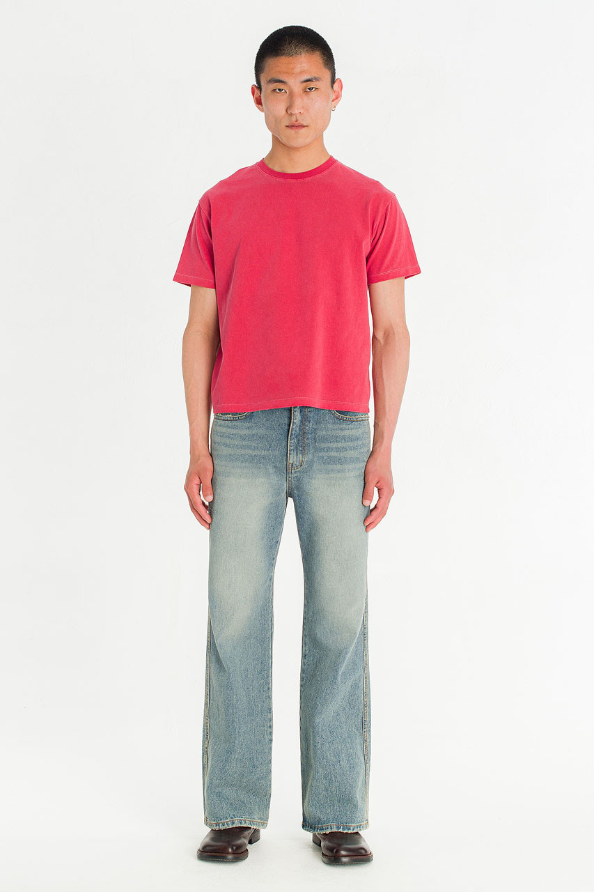 Menswear | Pigment-Dyed Crop Tee, Coral Pink