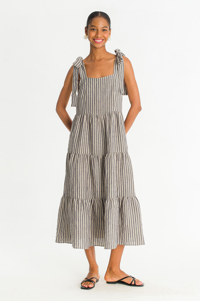 Belle Ribbon Dress, Navy Stripe