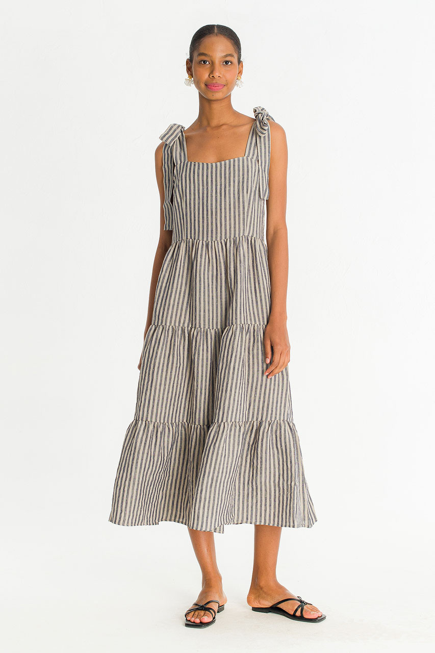 Belle Ribbon Dress, Navy Stripe