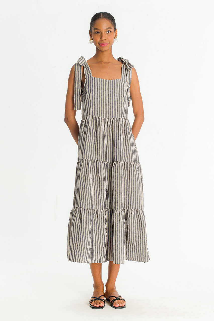 Belle Ribbon Dress, Navy Stripe
