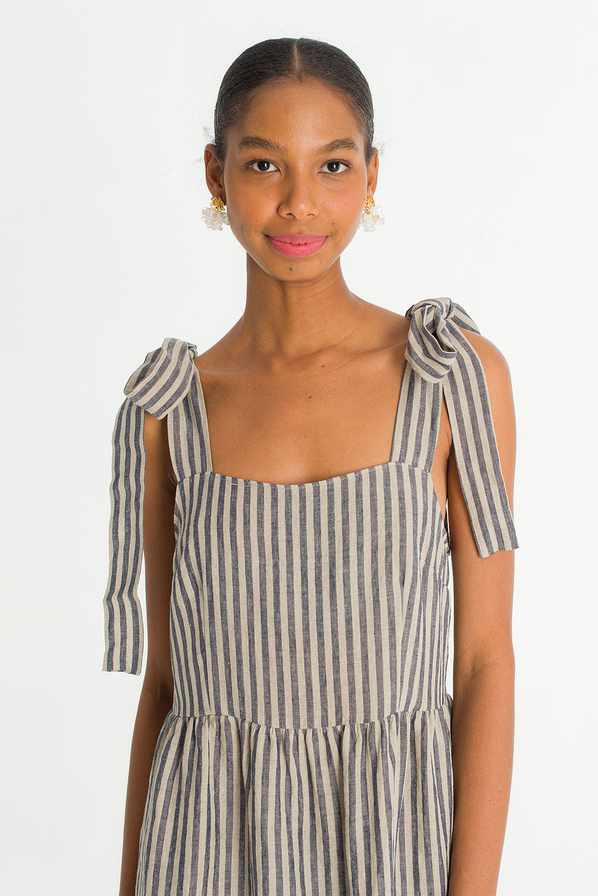 Belle Ribbon Dress, Navy Stripe