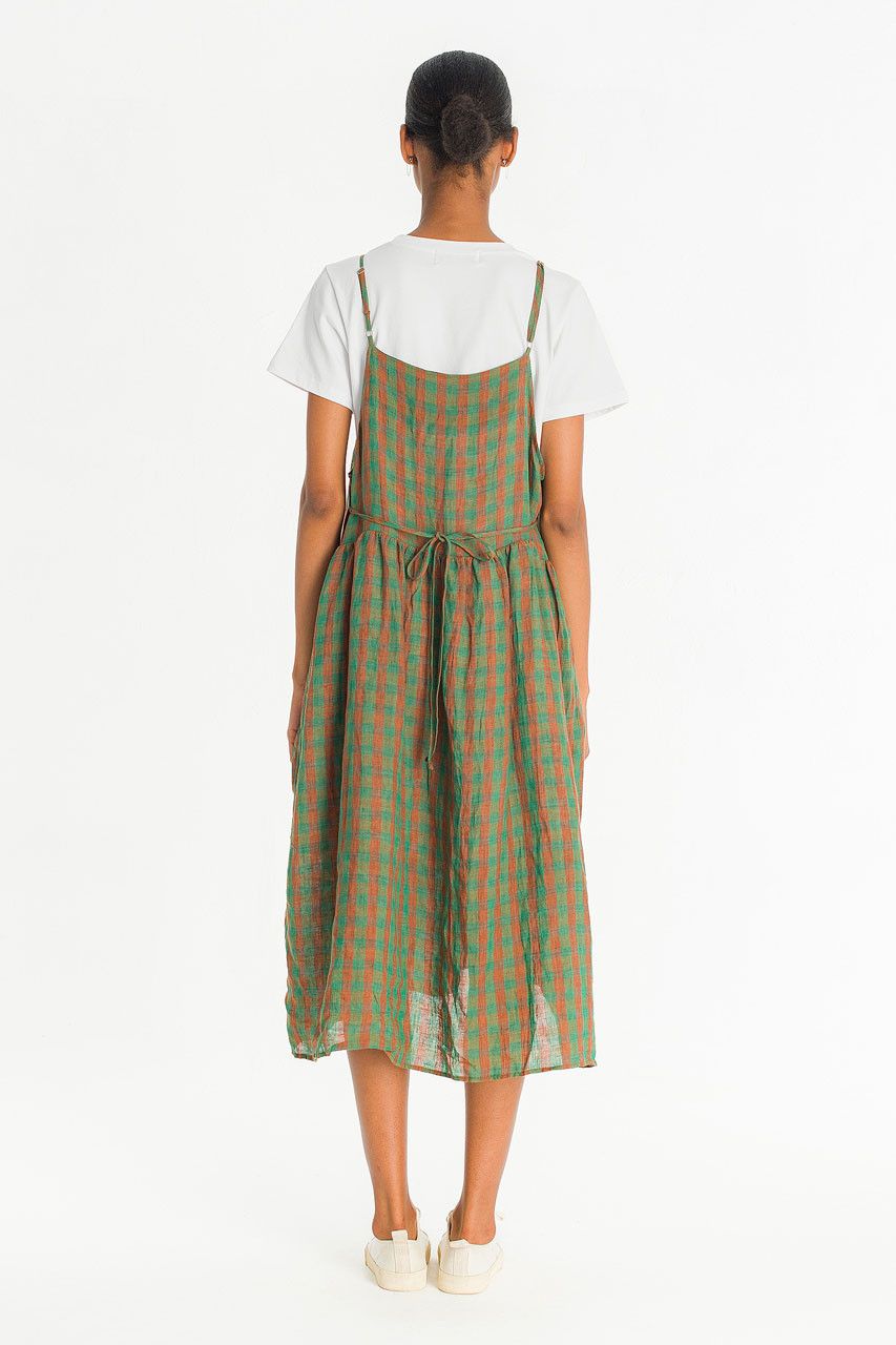 Linen Check Slip Dress, Green