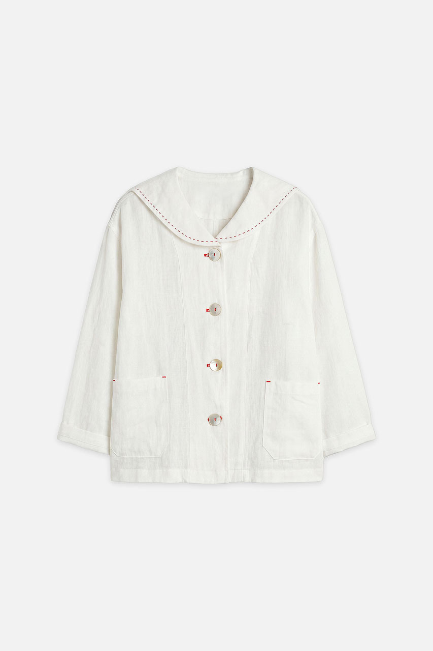 Rosaire Linen Sailor Jacket, Ivory