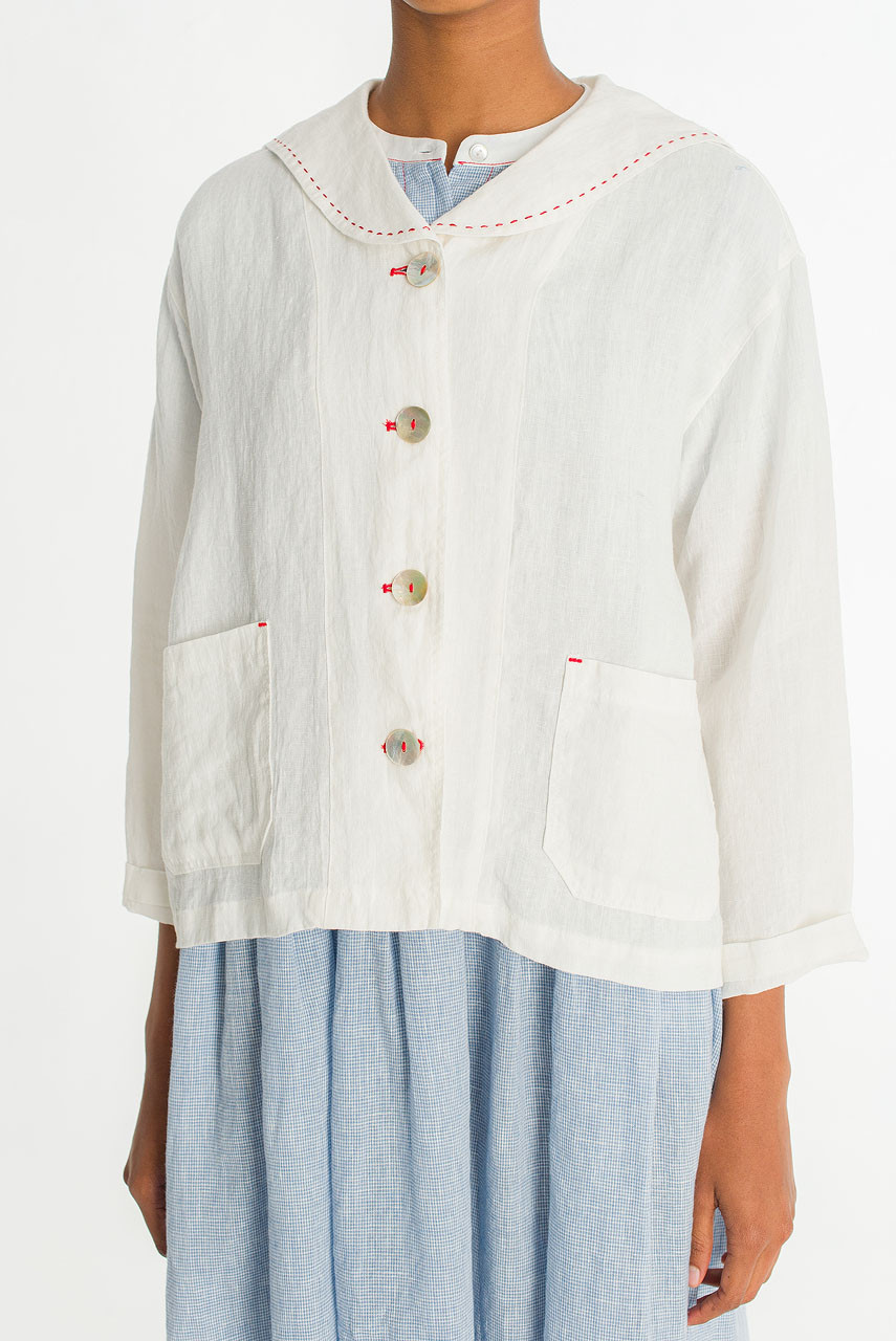 Rosaire Linen Sailor Jacket, Ivory
