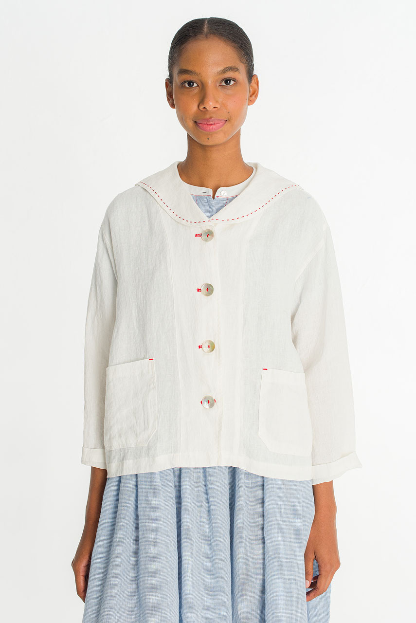 Rosaire Linen Sailor Jacket, Ivory