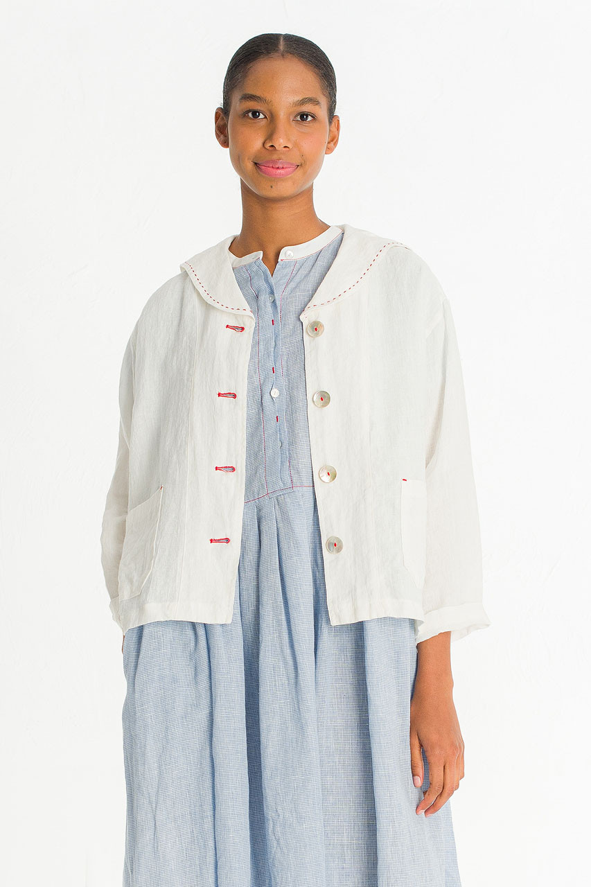 Rosaire Linen Sailor Jacket, Ivory