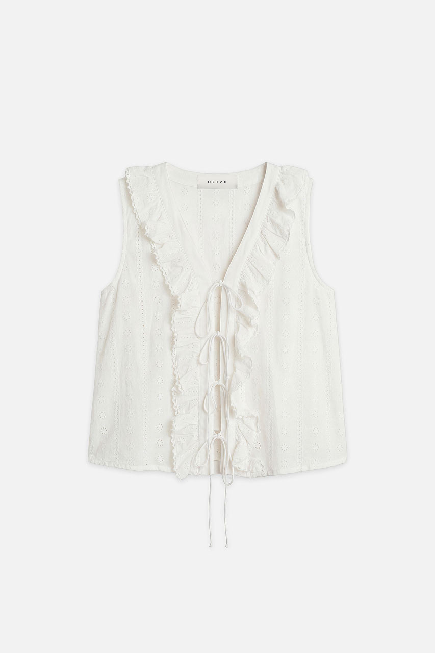 Mina Lace Ribbon Detail Blouse, Ivory