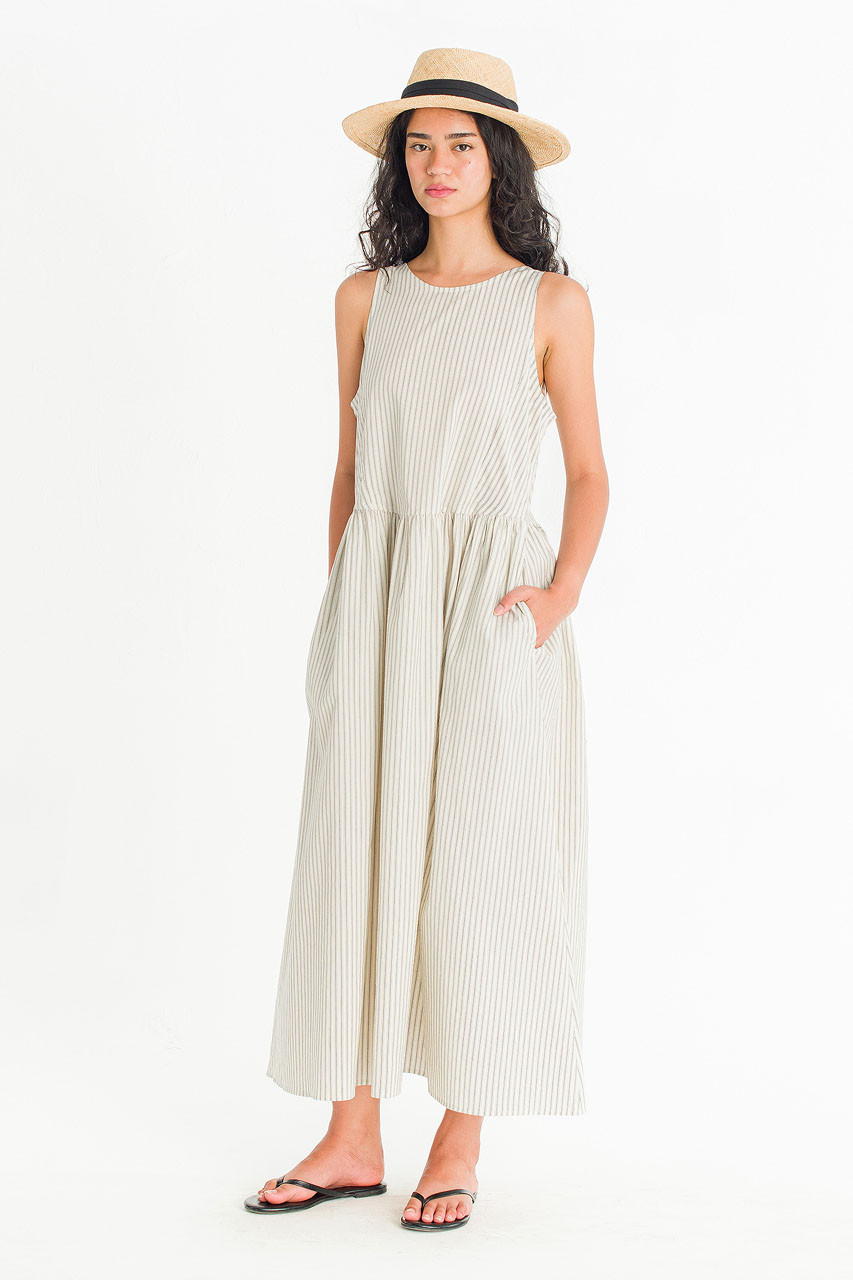 Granada Stripe Sleeveless Dress, Natural