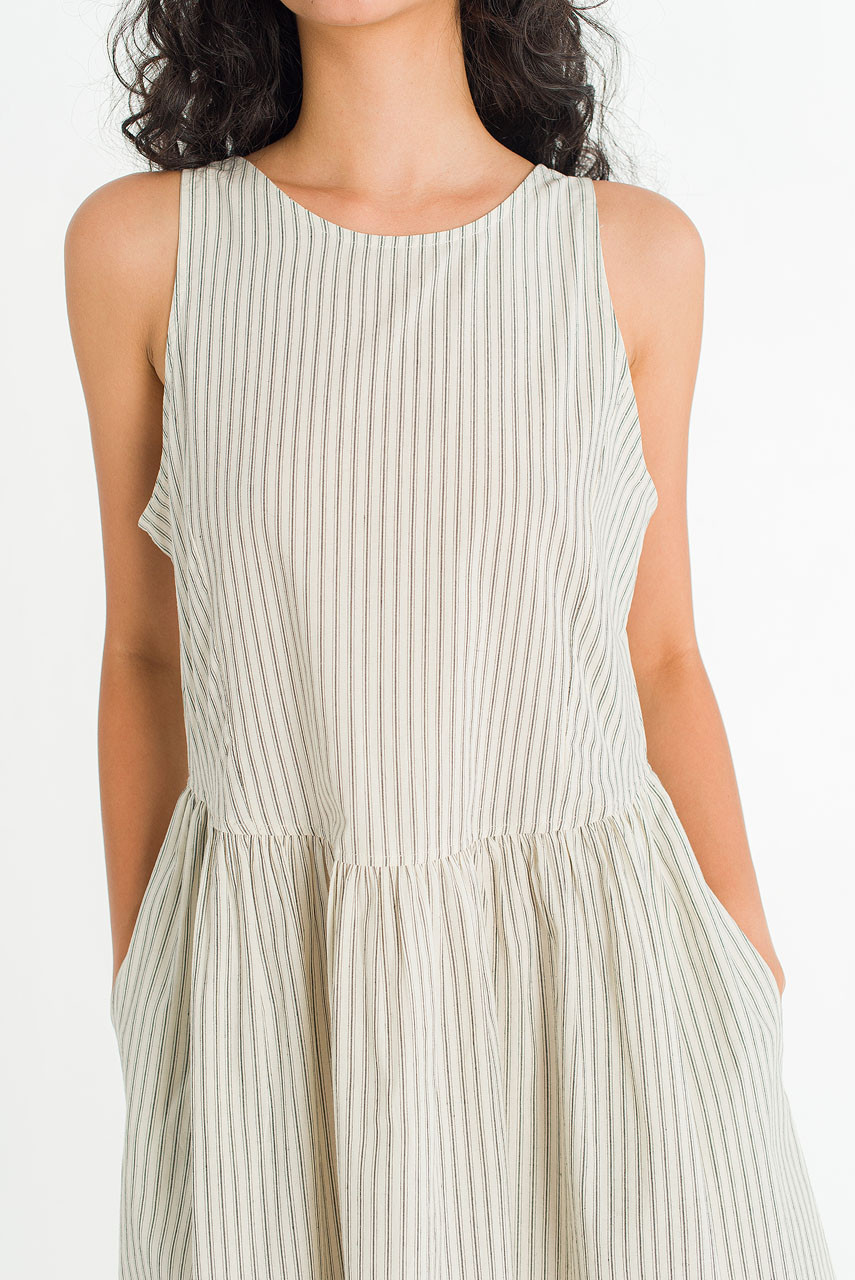 Granada Stripe Sleeveless Dress, Natural