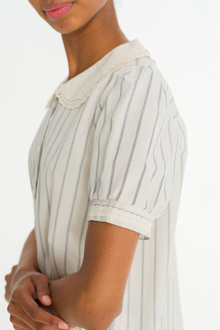 Lace Collar Stripe Blouse , Big Stripe