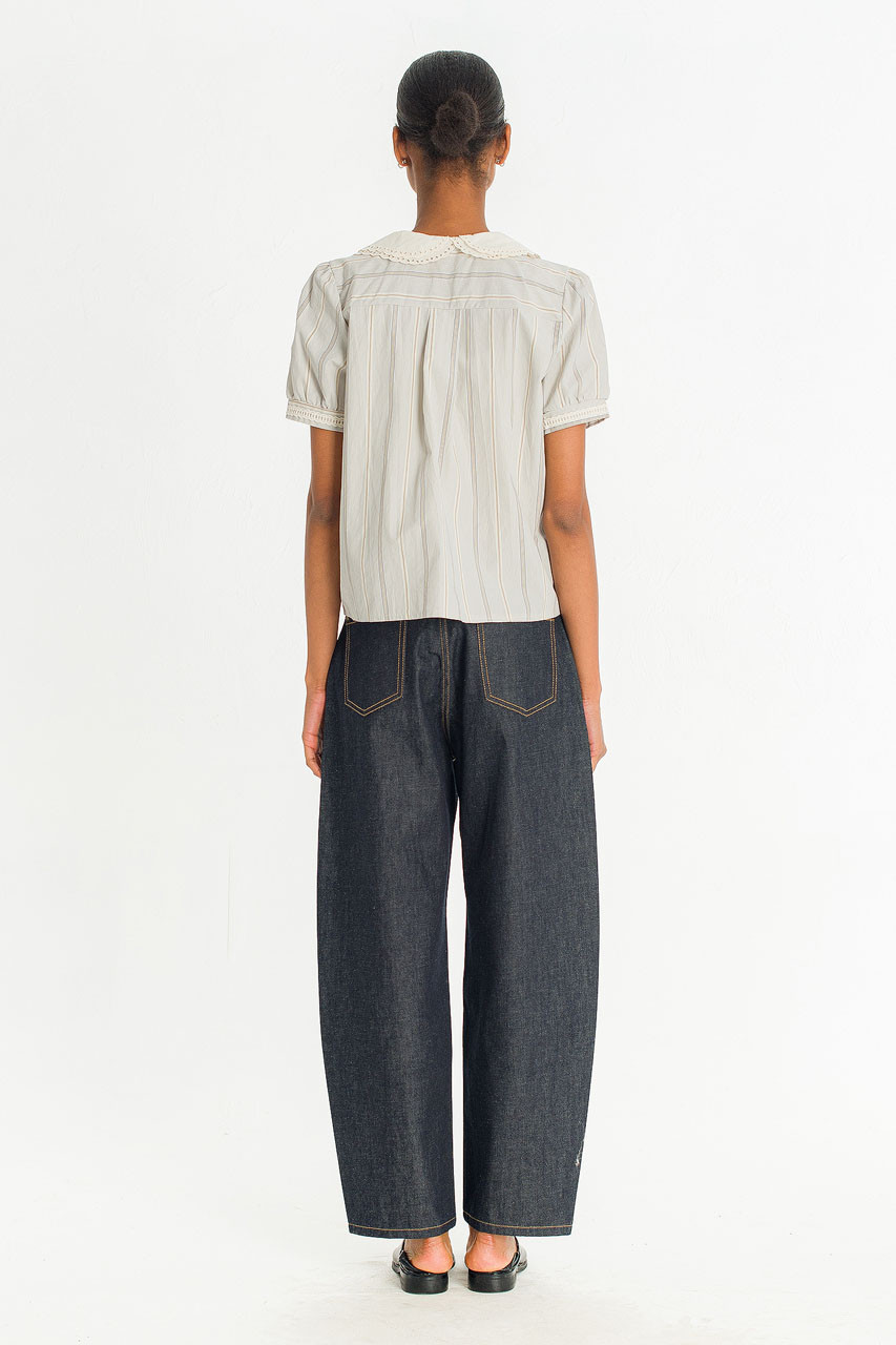 Lace Collar Stripe Blouse , Small Stripe