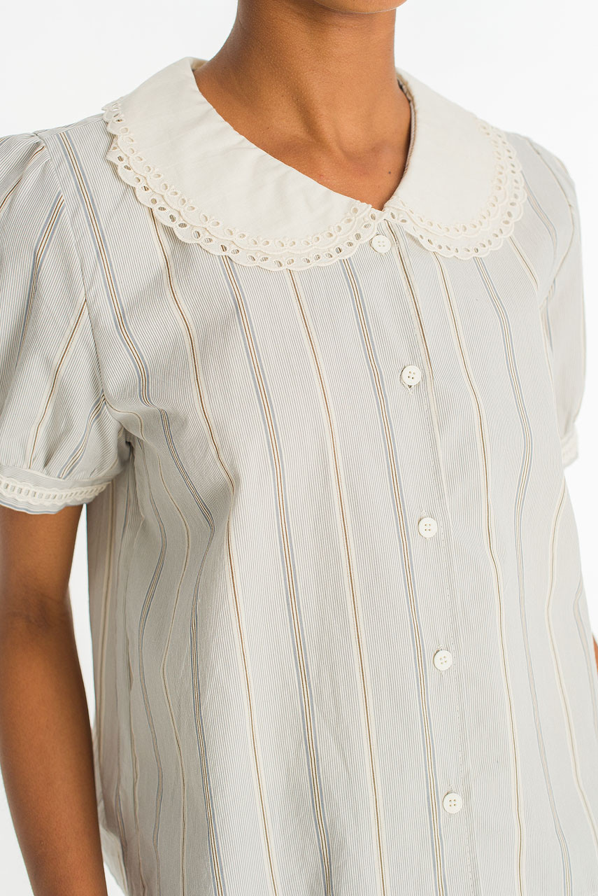 Lace Collar Stripe Blouse , Small Stripe