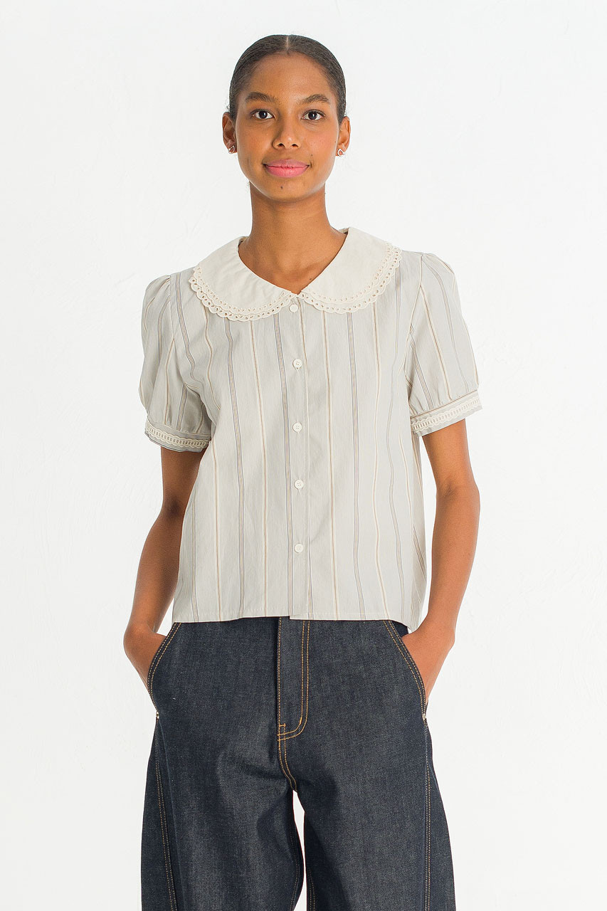 Lace Collar Stripe Blouse , Small Stripe