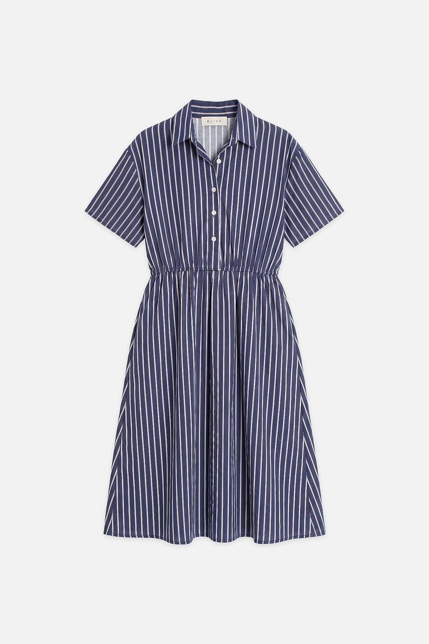 Noa Stripe Shirt Dress, Navy