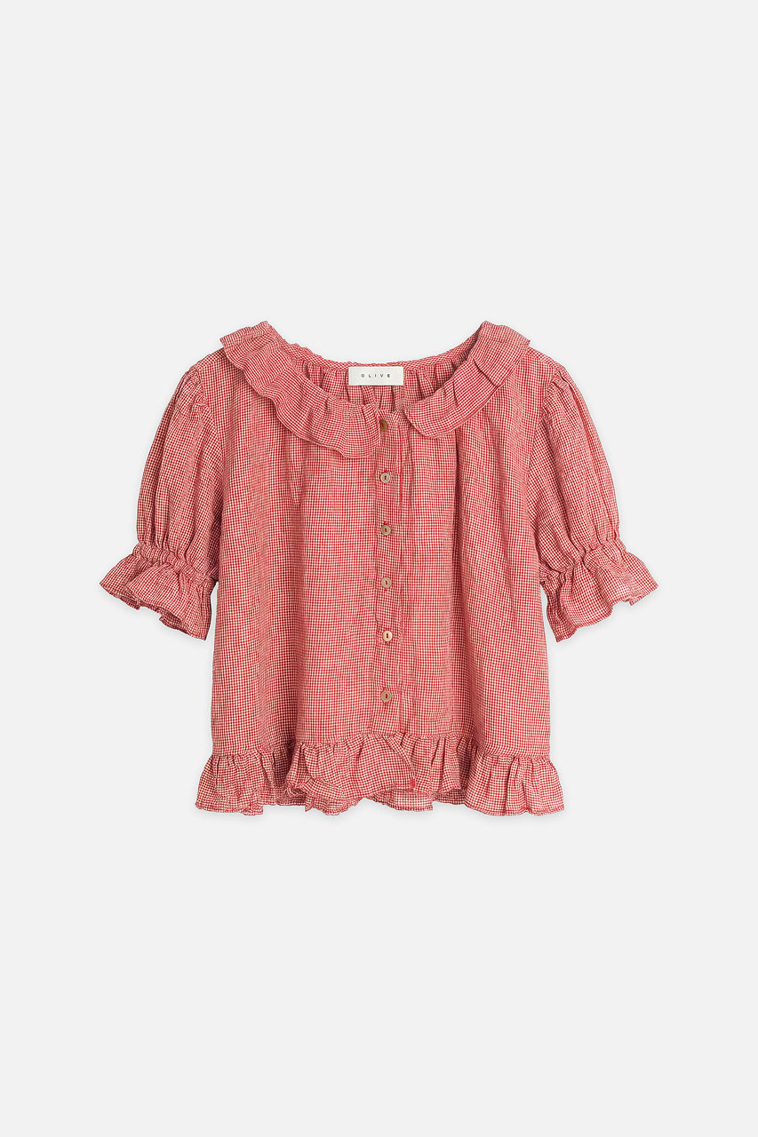 Vien Check Blouse, Red