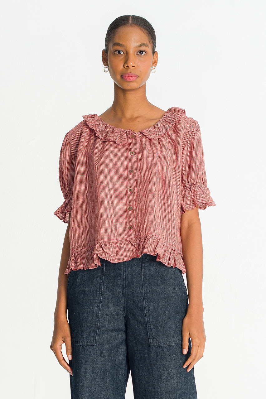 Vien Check Blouse, Red