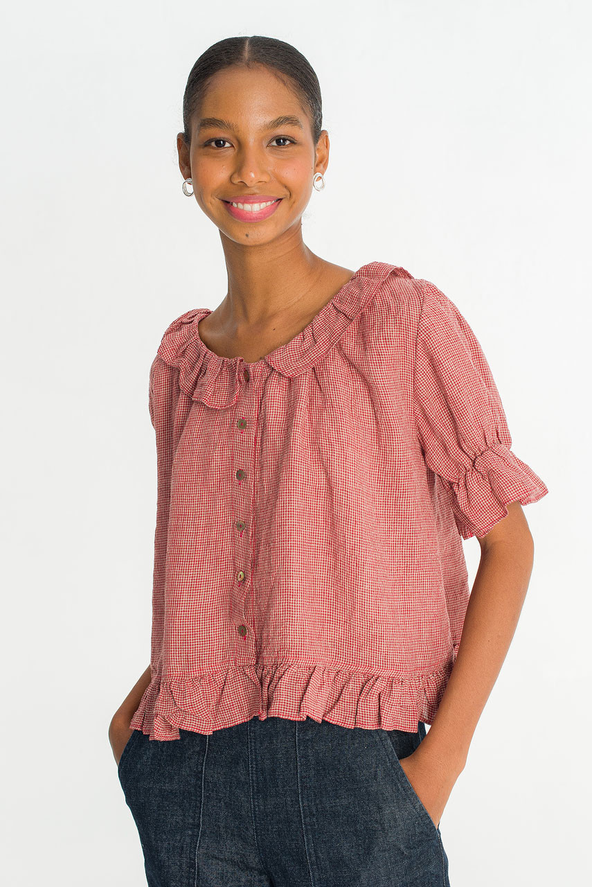 Vien Check Blouse, Red