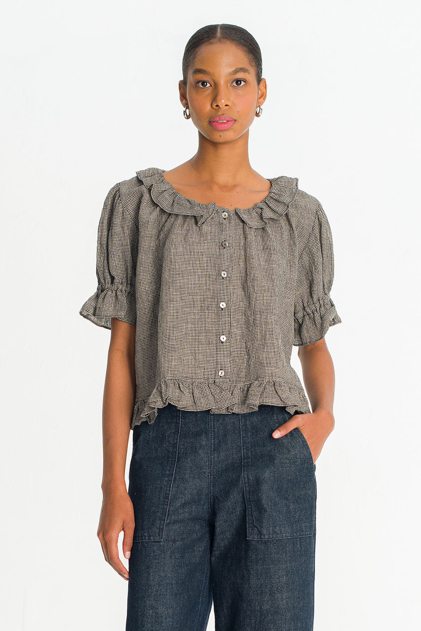 Vien Check Blouse, Black