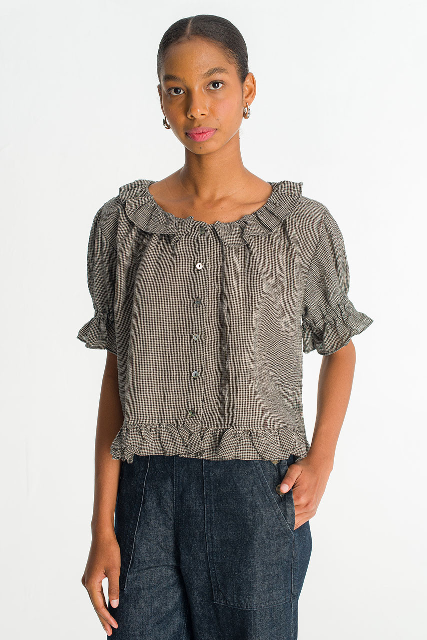 Vien Check Blouse, Black