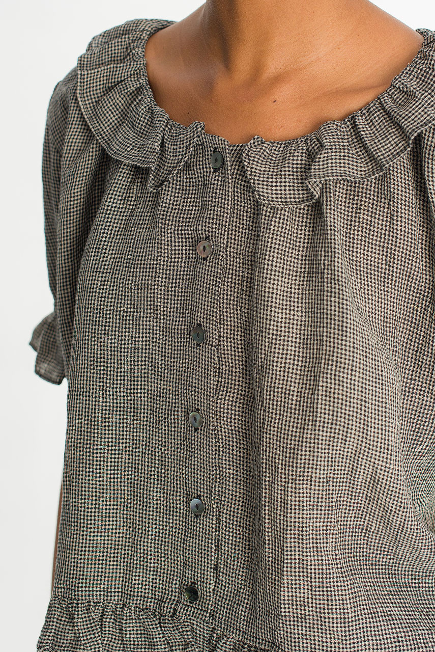 Vien Check Blouse, Black