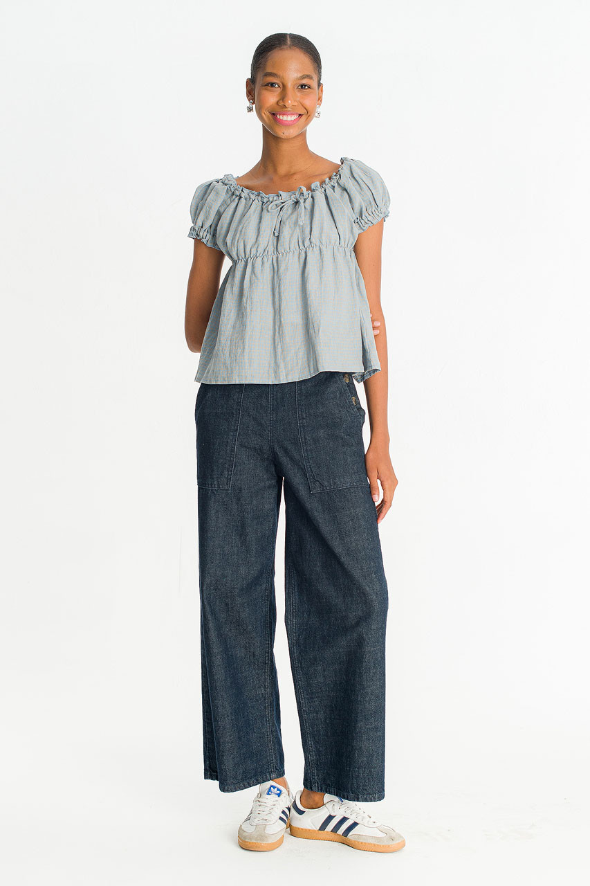 Nia Gingham Blouse, Blue