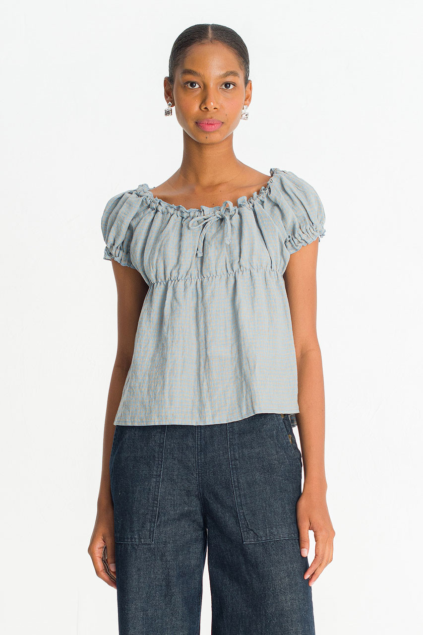Nia Gingham Blouse, Blue