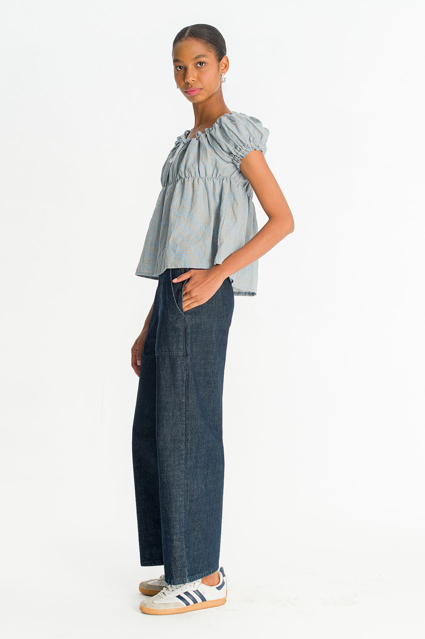 Nia Gingham Blouse, Blue