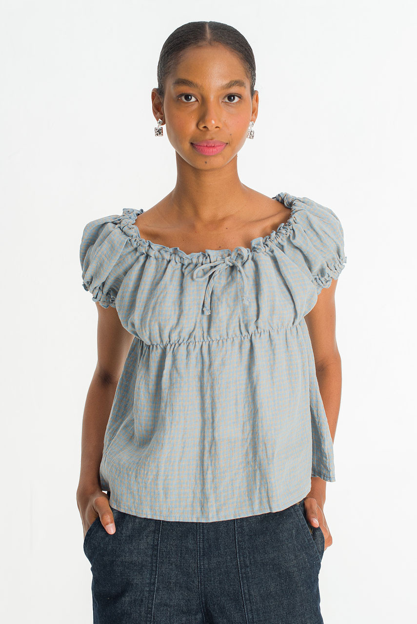 Nia Gingham Blouse, Blue
