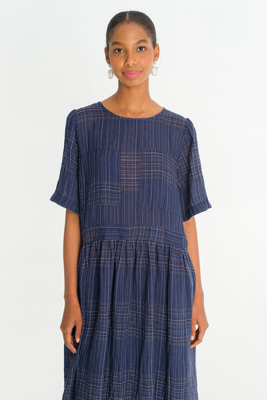 Coen Check Dress, Navy
