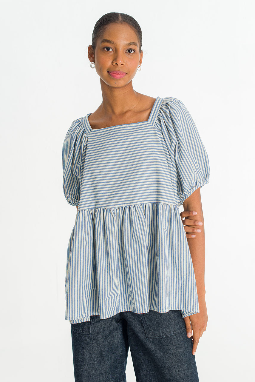 Candy Stripe Cotton Tunic, Blue