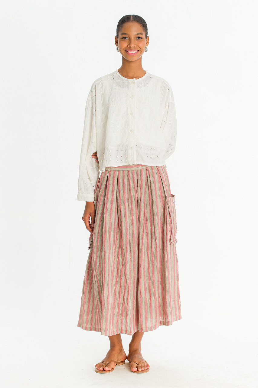 Porto Stripe Linen Skirt, Pink