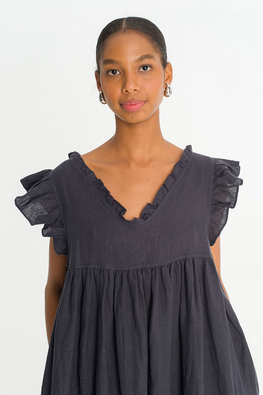 Frill Detail Sleeveless  Dress, Navy