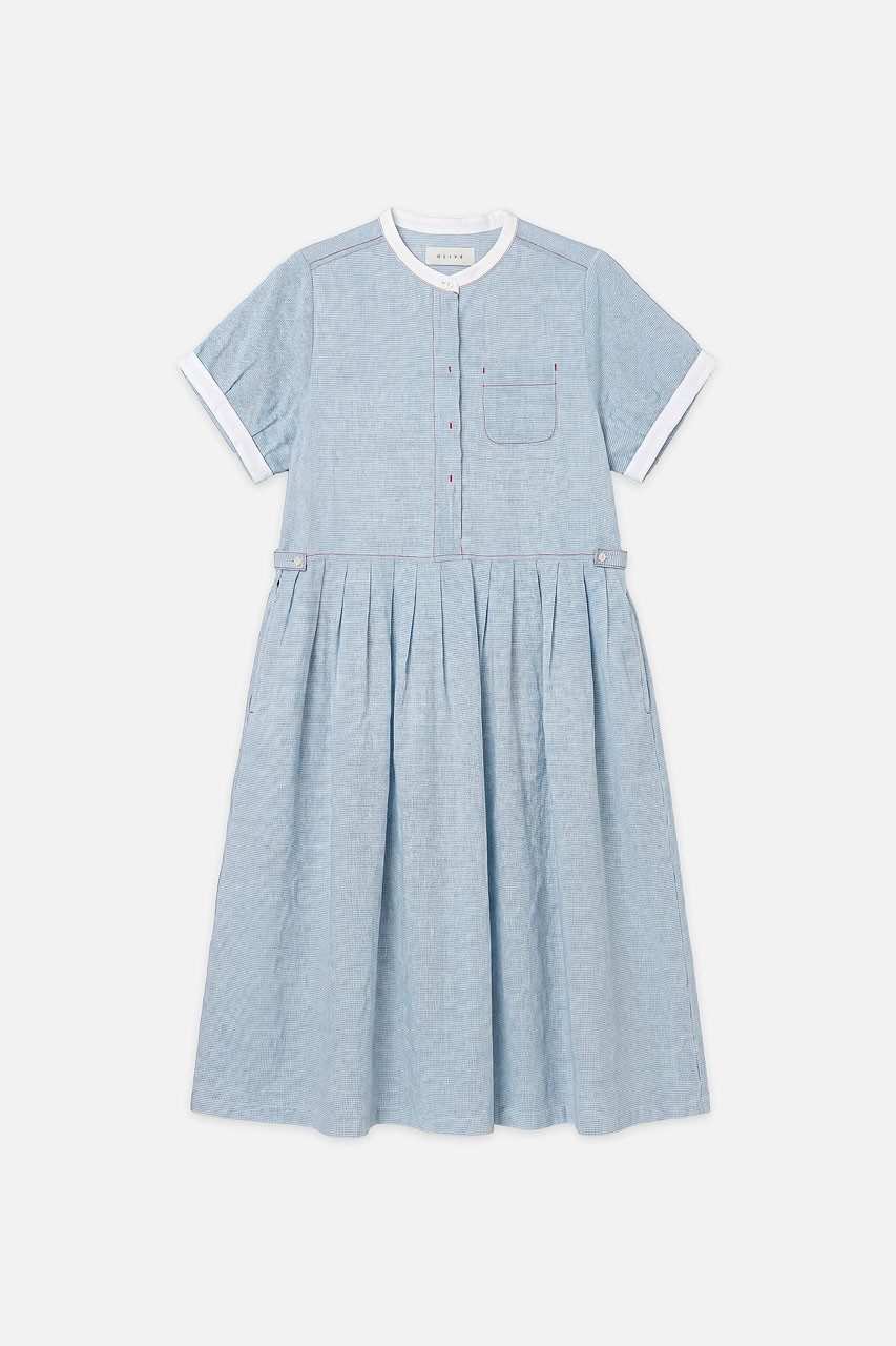 Rael Linen Henry Neck Dress, Blue