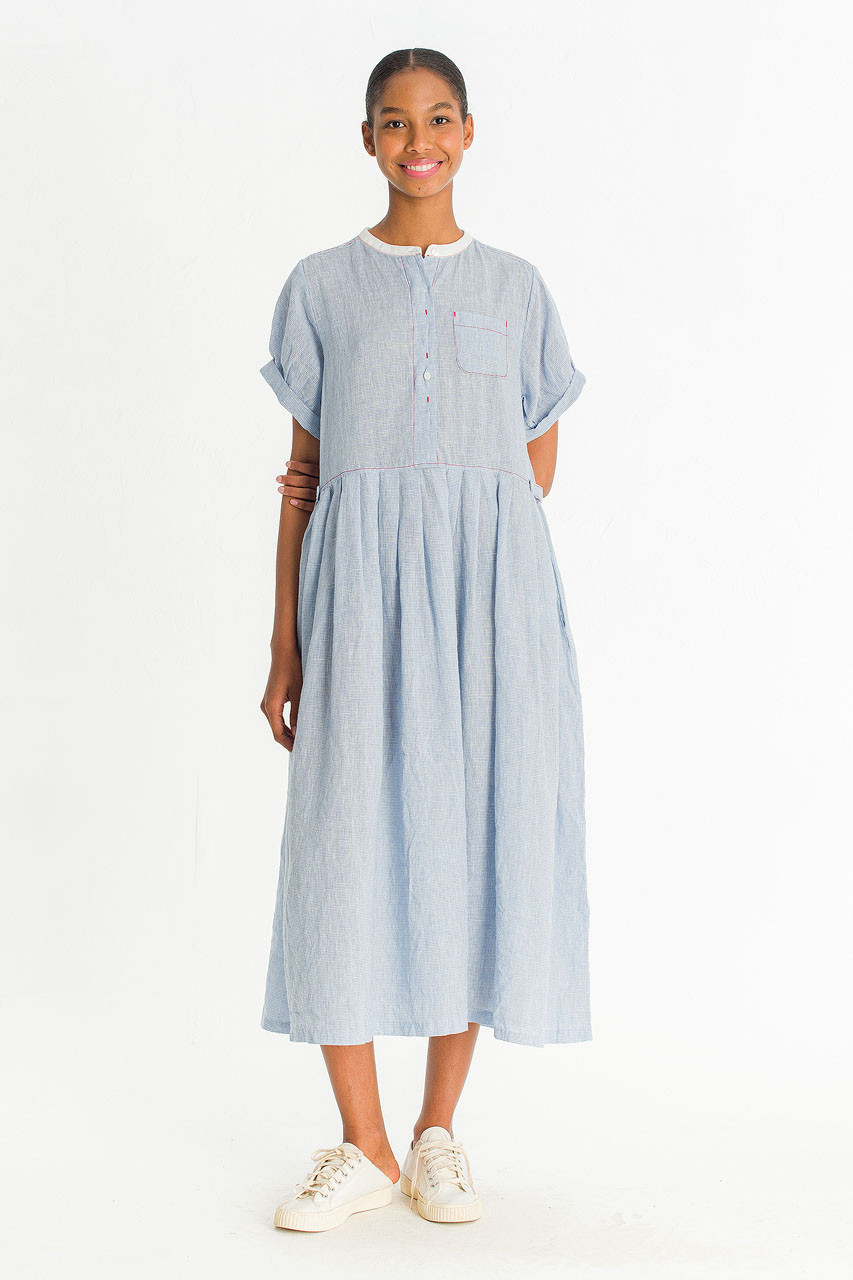 Rael Linen Henry Neck Dress, Blue
