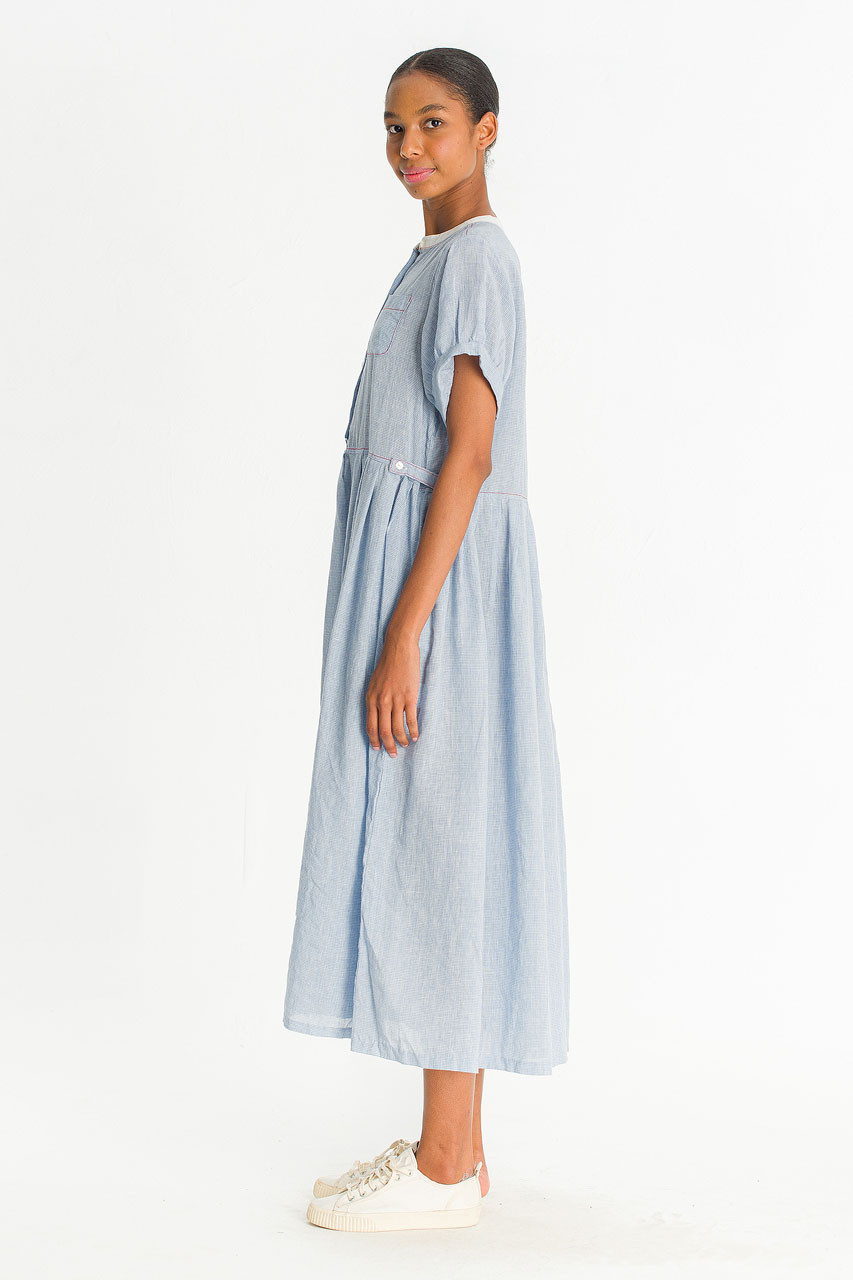 Rael Linen Henry Neck Dress, Blue