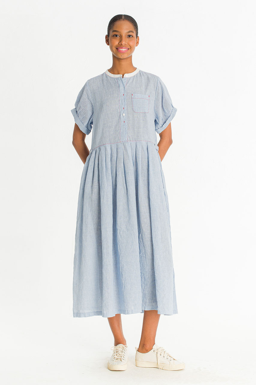 Rael Linen Henry Neck Dress, Blue