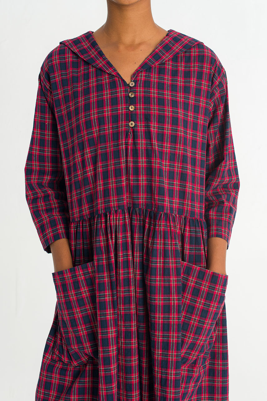 Roi Check Sailor Dress, Red