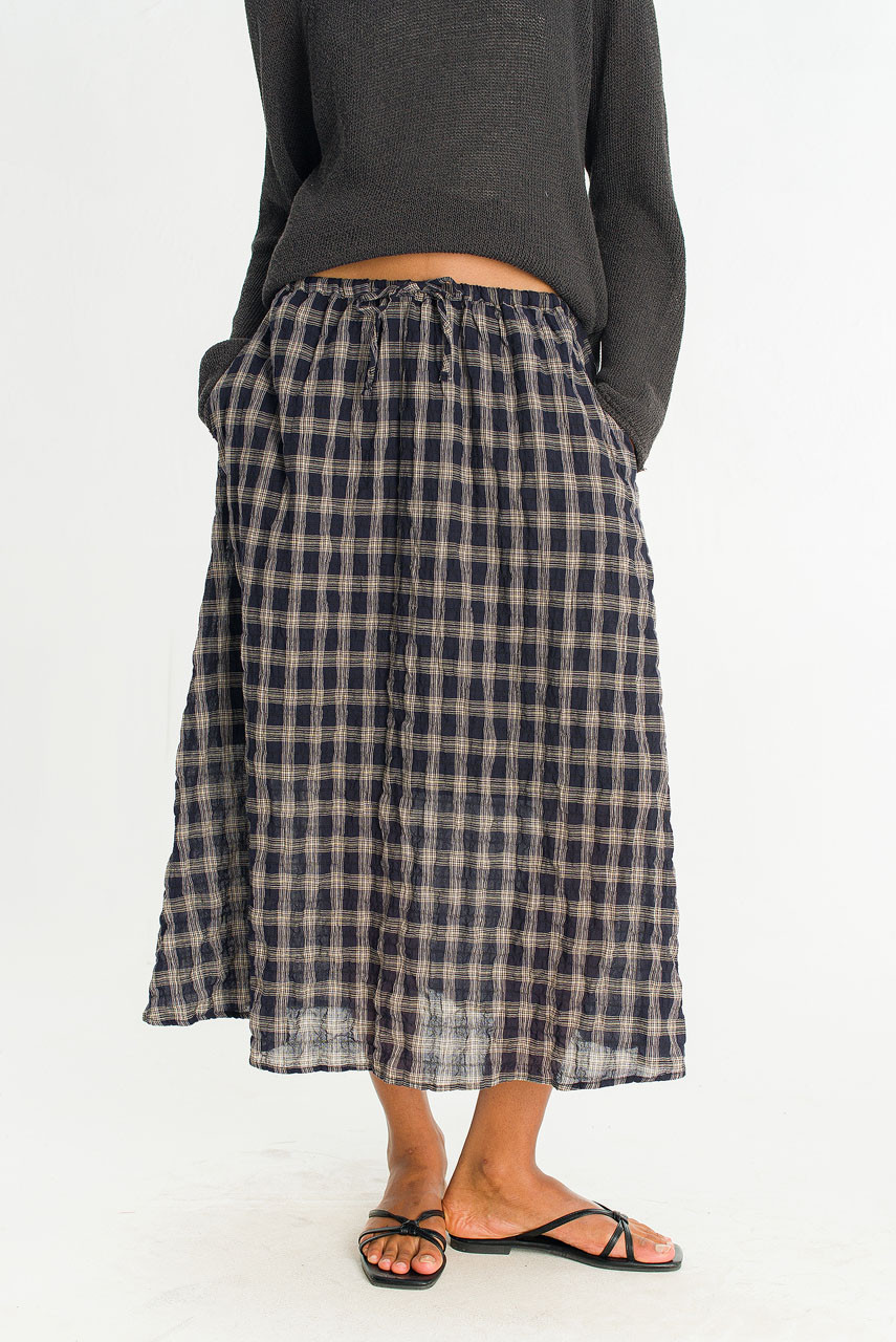 Moa Check Skirt, Navy