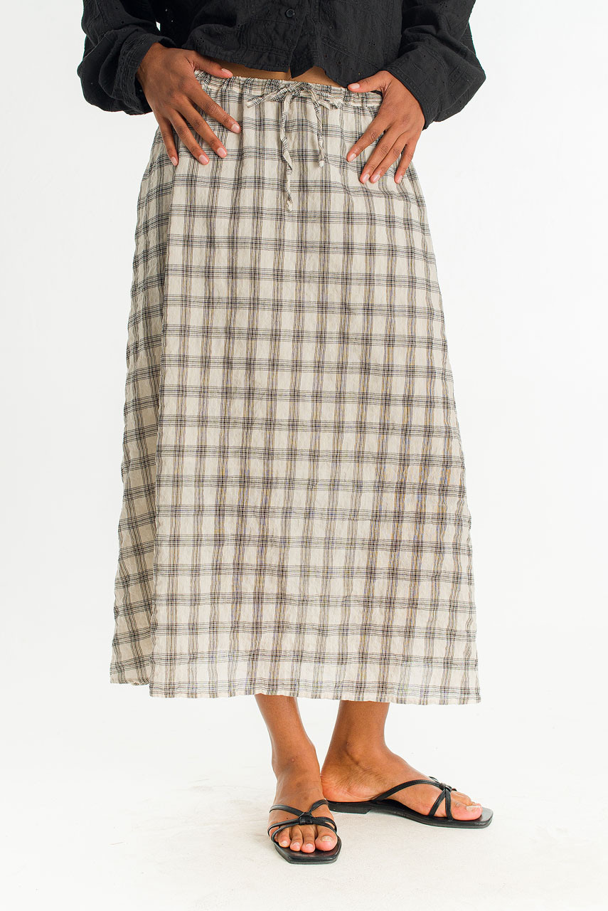 Moa Check Skirt, Beige