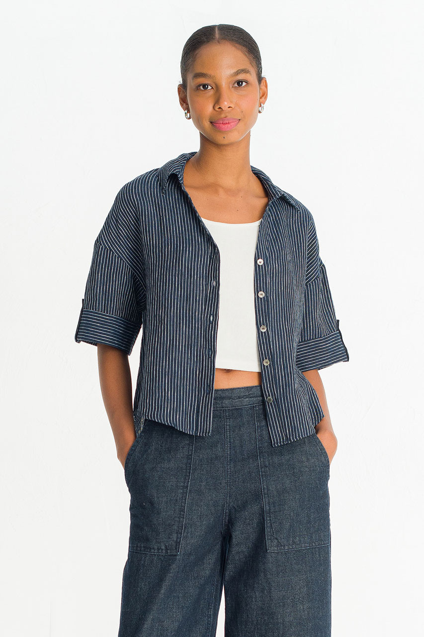 Hei Stripe Crop Shirt, Navy