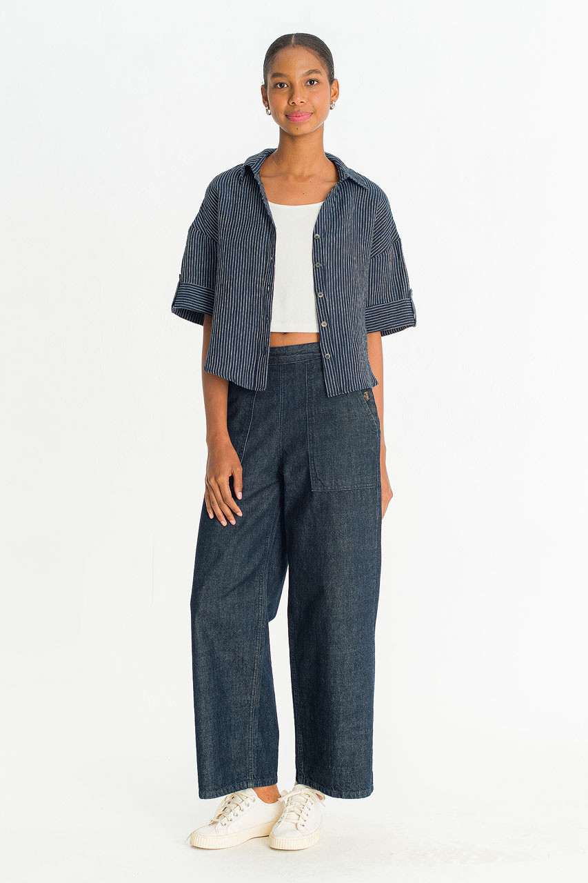 Hei Stripe Crop Shirt, Navy