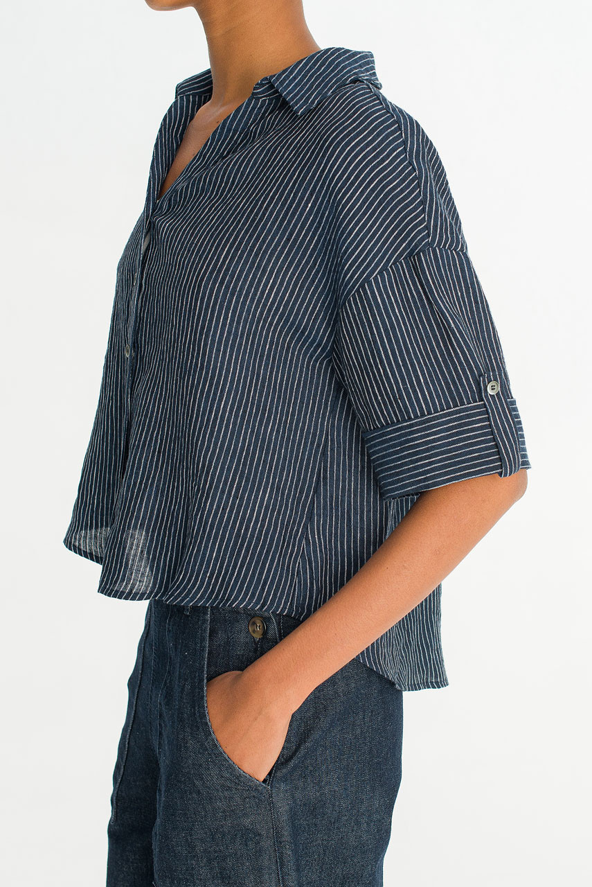 Hei Stripe Crop Shirt, Navy