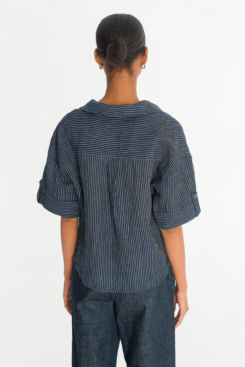 Hei Stripe Crop Shirt, Navy