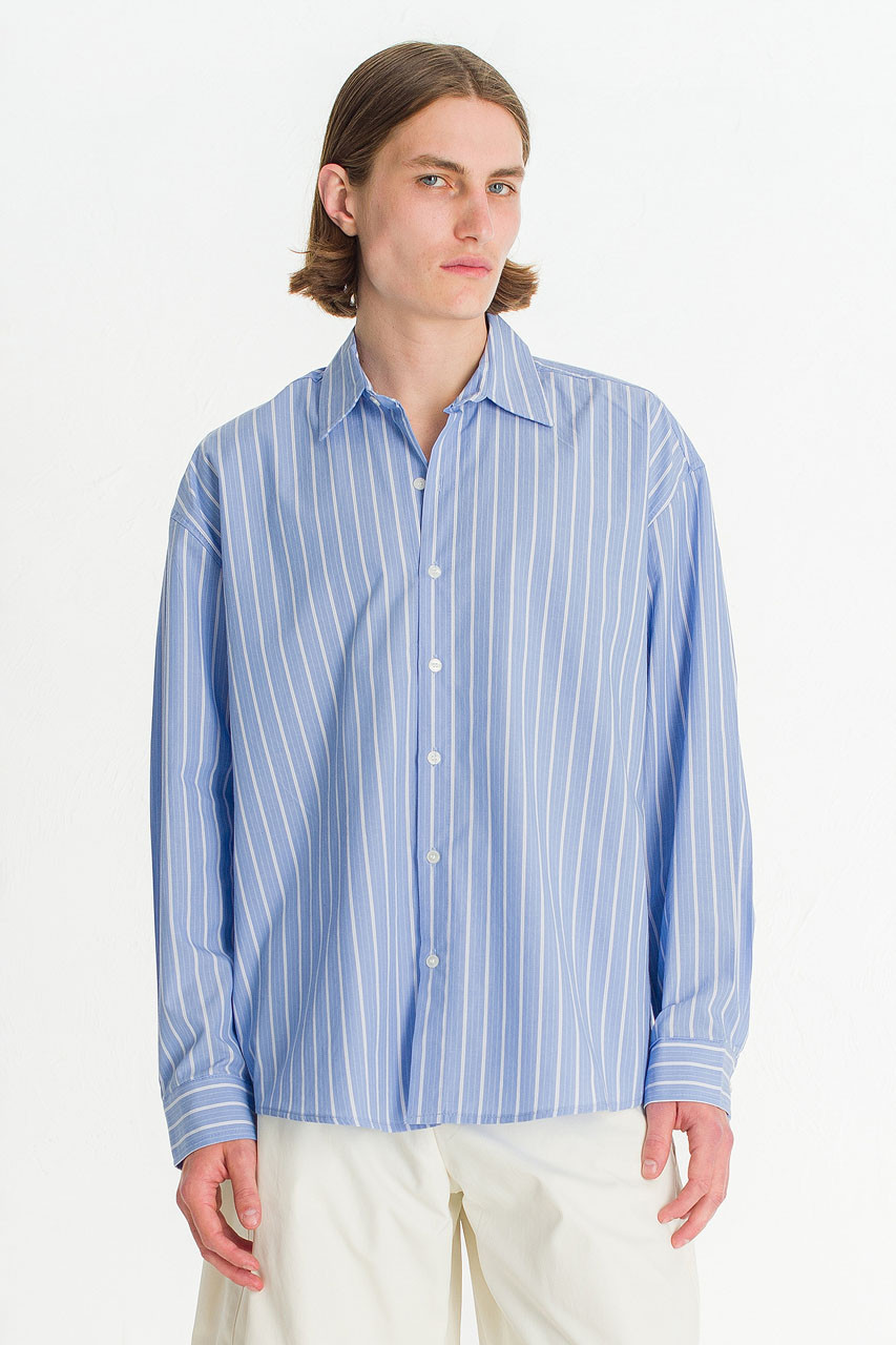 Menswear | Broad Stripe Shirt, Mid Blue