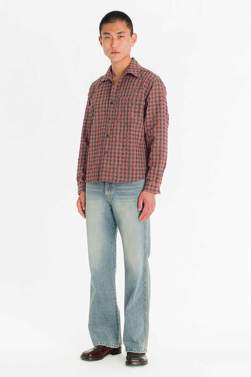 Menswear | Crinkle Check Shirt, Red
